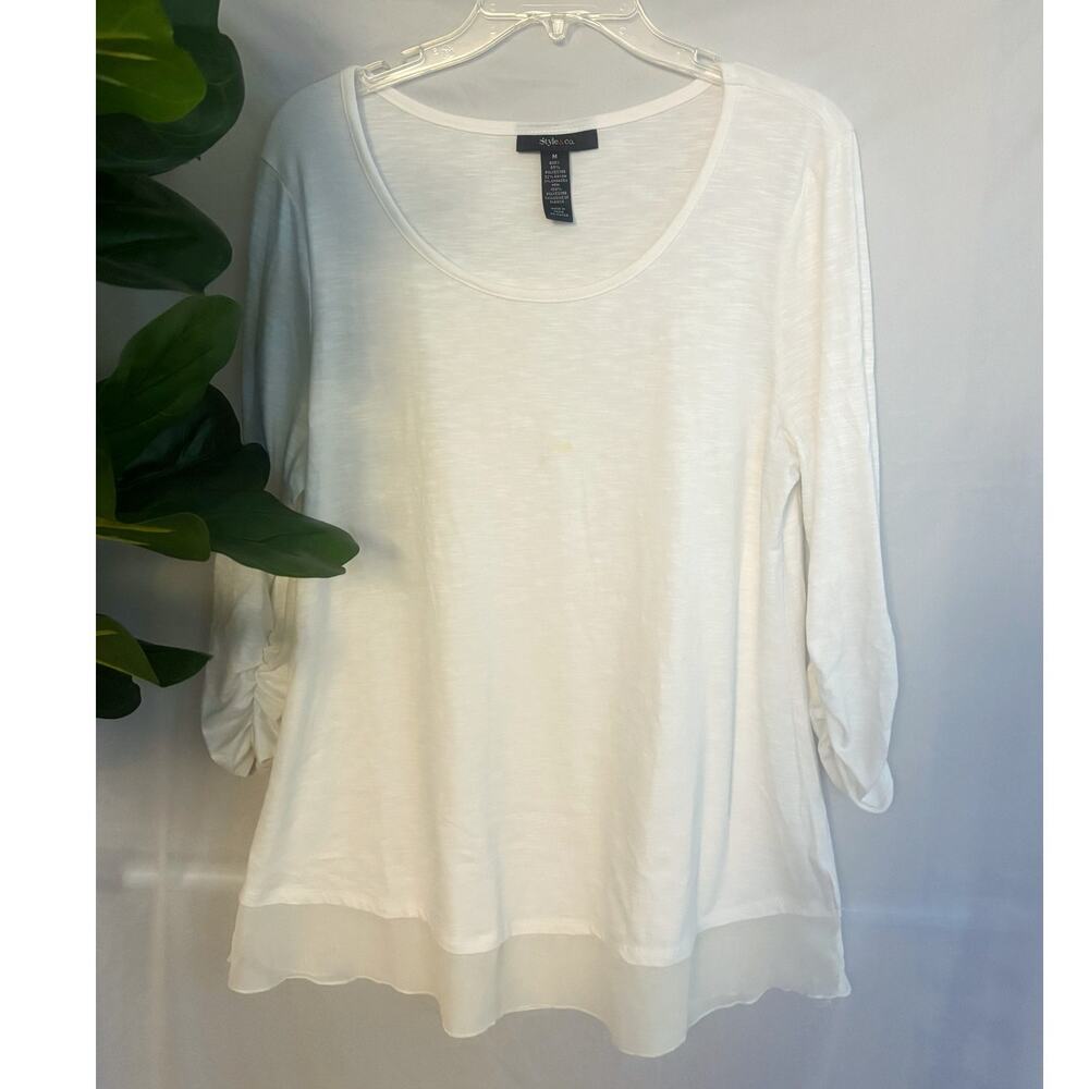Style & Co. White Scoop Neck Blouse Womens Size M